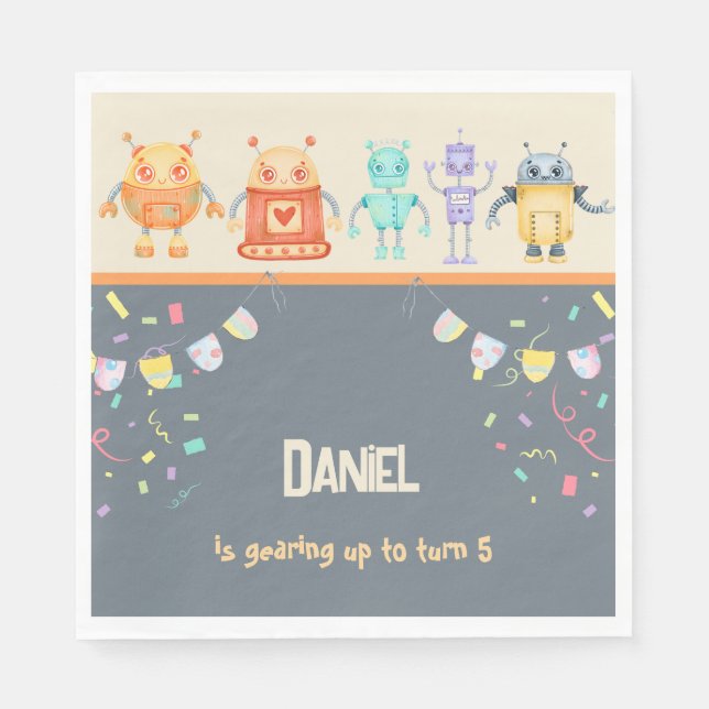 Cool Robot Birthday Party Napkin (Front)
