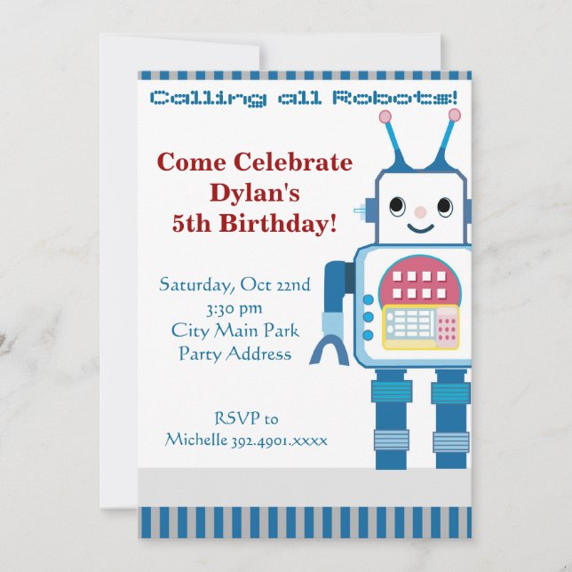Cool Robot Invitations de fête d'anniversaire (Devant)