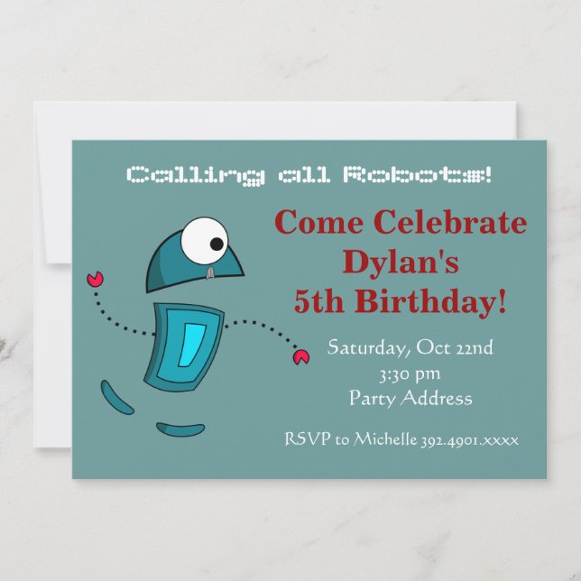 Cool Robot Invitations de fête d'anniversaire Turq (Devant)