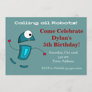 Cool Robot Invitations de fête d'anniversaire Turq