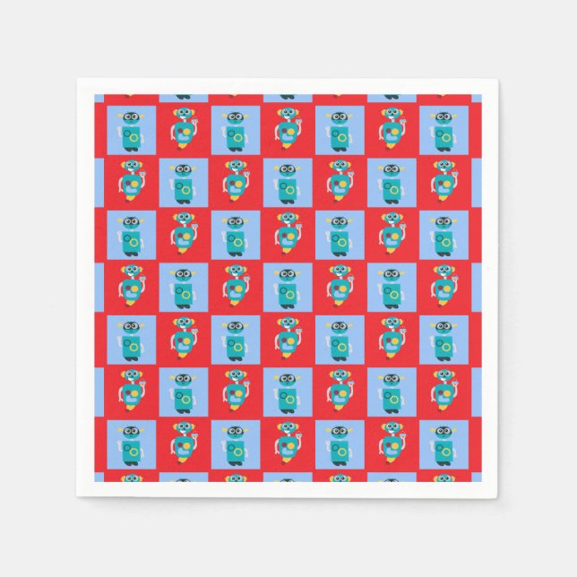 Cool Robot Pattern Boys Birthday Napkin (Front)
