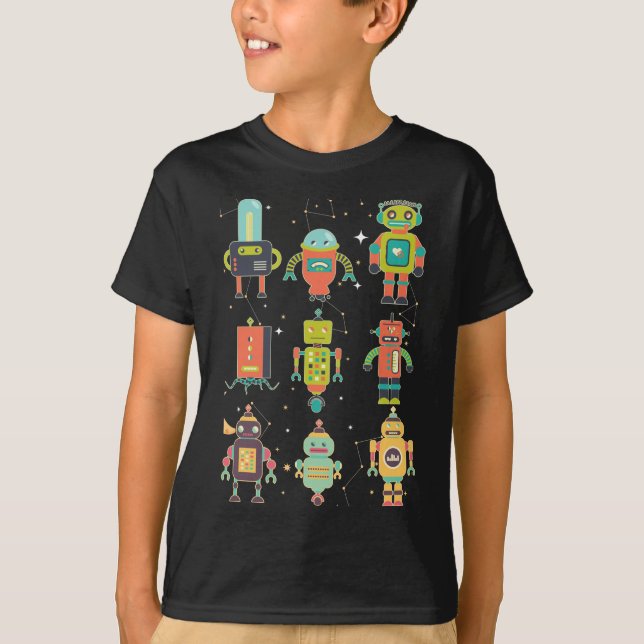Cool Robots Collection Boys Girls Robotic T-Shirt (Front)