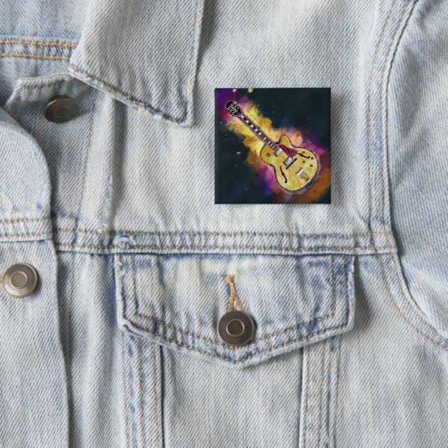 Cool Rock and Roll Band Guitar Art 2 Inch Square Button (In Situ)