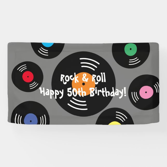Cool Rock and Roll Birthday party banner sign (Horizontal)