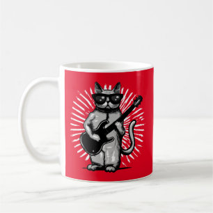 Cool Rock And Roll Cat Playing electric Guitar Coffee Mug
