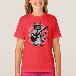 Cool Rock And Roll Cat Playing electric Guitar T-Shirt