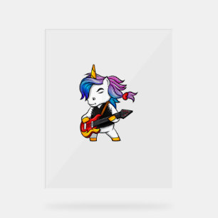 Cool rock and roll unicorn with guitar for rock fa acrylic sign