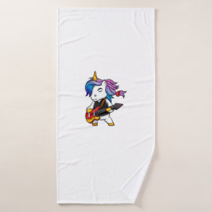 Cool rock and roll unicorn with guitar for rock fa bath towel