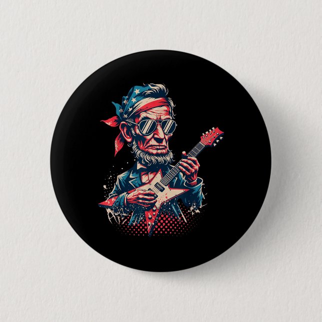 Cool Rock Roll Abraham Lincoln Playing Guitar 2 Inch Round Button (Front)