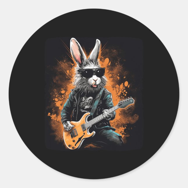 Cool Rocker Bunny For Easter And Guitarists With E Classic Round Sticker (Front)