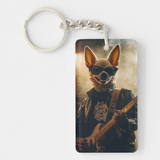 Cool Rocker Chihuahua T-Shirt - Full Graphic Guita Keychain