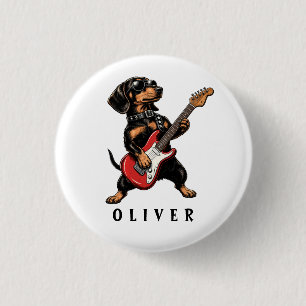 Cool Rocker Dachshund Dog Playing Electric Guitar 1 Inch Round Button