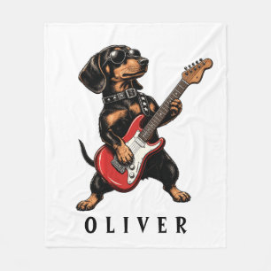 Cool Rocker Dachshund Dog Playing Electric Guitar Fleece Blanket