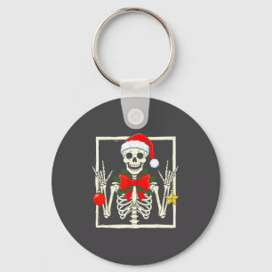 Cool Rocker Skeleton Santa Hat Christmas Punk Rock Keychain