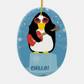 Cool Rockin' Penguin Says Chillo at Christmas Ceramic Ornament