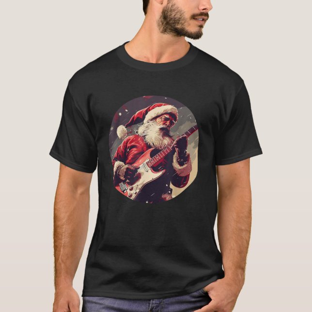 Cool rocking Santa Claus with electric Guitar Cost T-Shirt (Front)