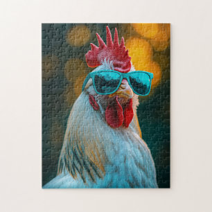 Cool Rooster Blue Sunglasses Jigsaw Puzzle