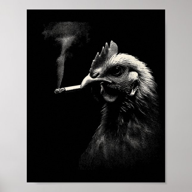 Cool Rooster Smoking Cigarette Art Graphic _1  Poster (Front)
