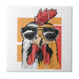 Cool Rooster Wearing Sunglasses Retro Vintage Chic Tile