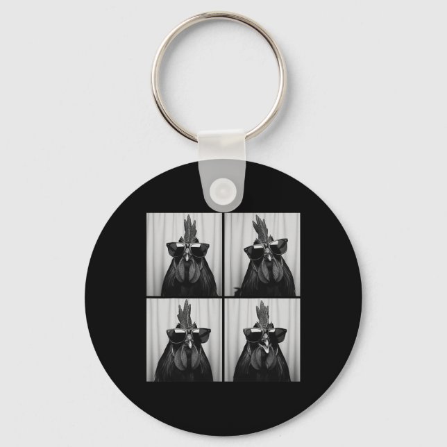 Cool Rooster Wearing Sungles Funny Photobooth Chic Keychain (Front)
