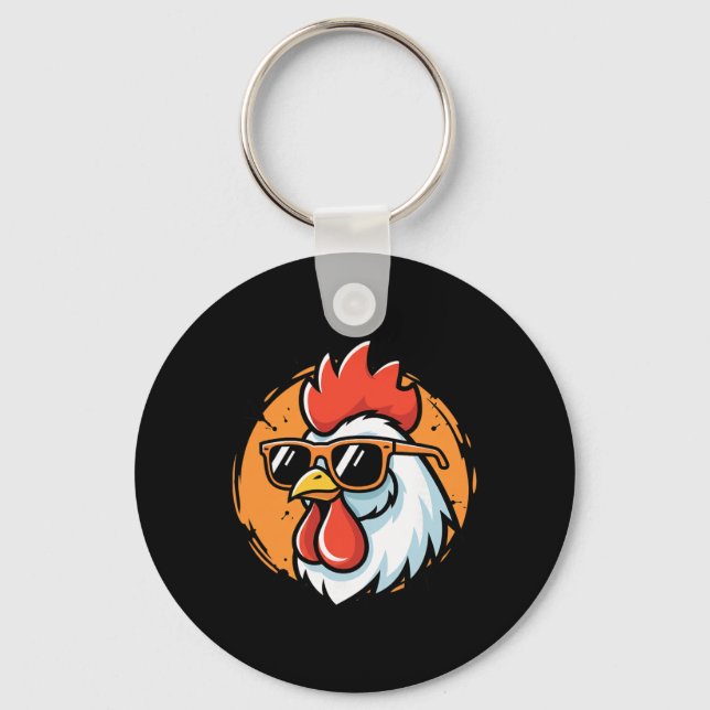 Cool Rooster With Shades, Chicken  Keychain (Front)