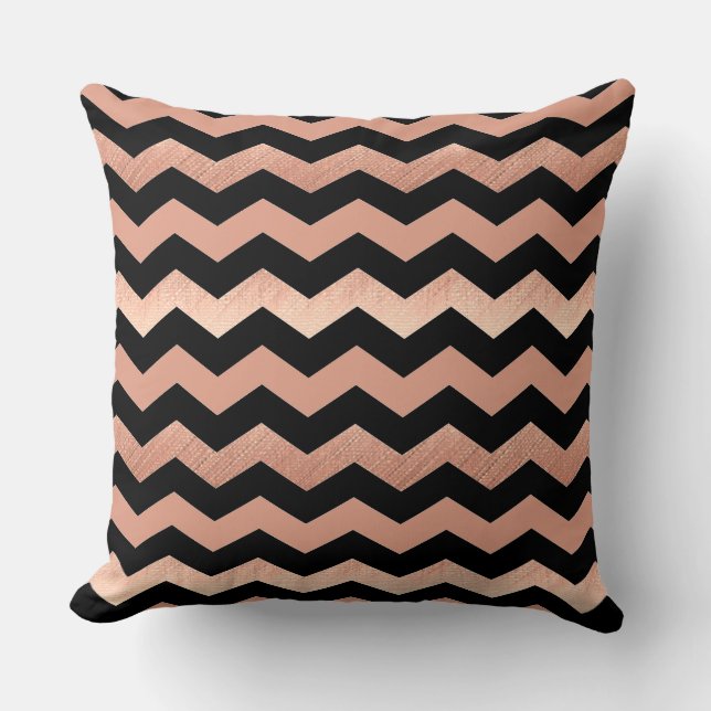 Cool Rose Gold & Black Chevron Design Throw Pillow (Front)