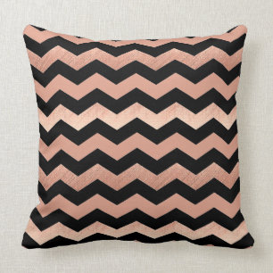 Cool Rose Gold & Black Chevron Design Throw Pillow
