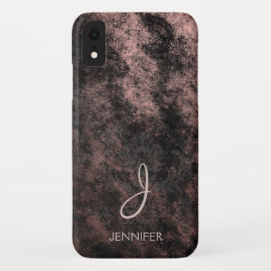 Cool Rose Gold Foil and Black Pattern Monogram iPhone XR Case