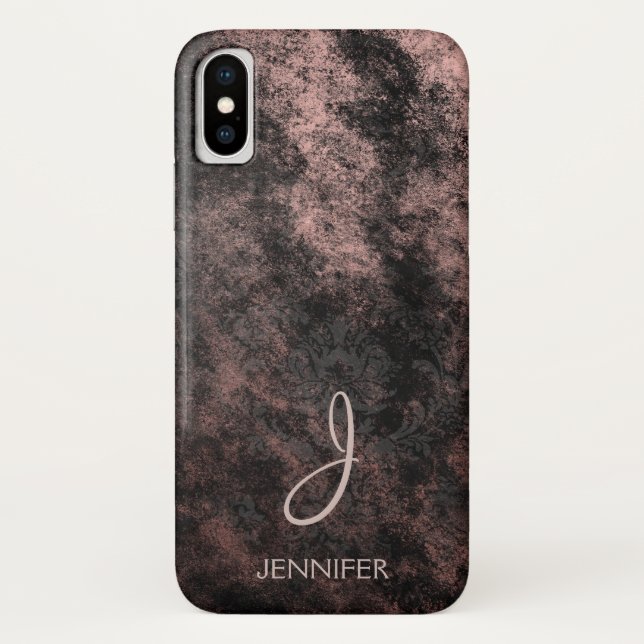 Cool Rose Gold Foil and Black Pattern Monogram Case-Mate iPhone Case (Back)