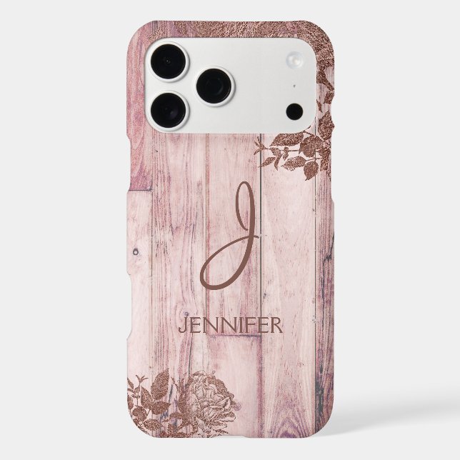 Cool Rose Gold Foil Rustic Floral Pattern Monogram (Back)