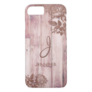 Cool Rose Gold Foil Rustic Floral Pattern Monogram Case-Mate iPhone Case