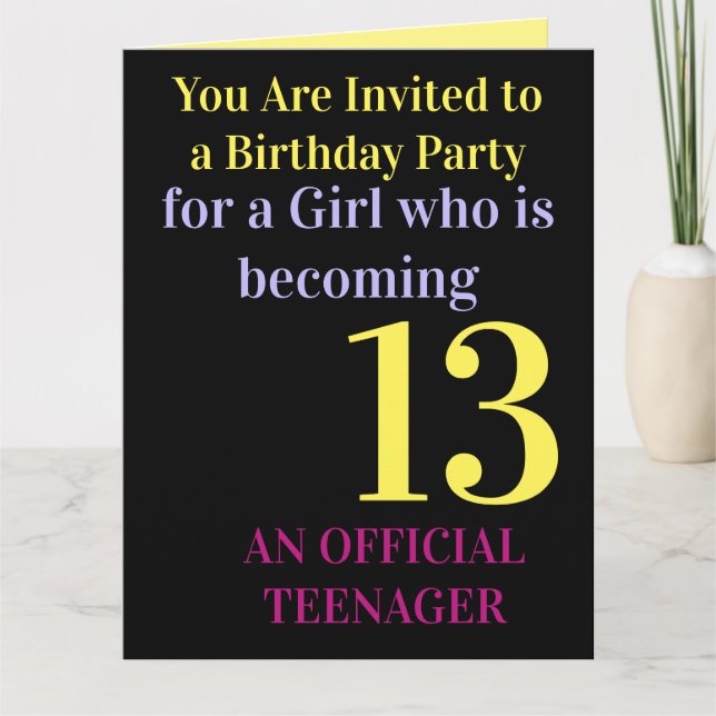 Cool rose jaune 13 Anniversaire Carte d'invitation (Devant)