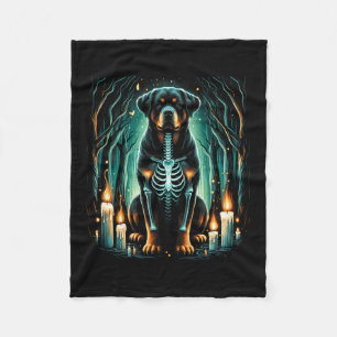 Cool Rottweiler Dog Skeleton Halloween Dog Mom Dad Fleece Blanket