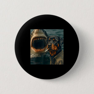 Cool rottweiler dog with shark selfie funny dark 2 inch round button