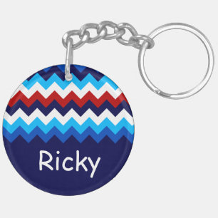 Cool Rouge Blanc Bleu Chevron Personnalisé Cercle