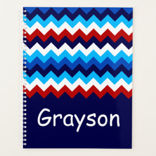 Cool Rouge Blanc Bleu Chevrons Monogram Planner