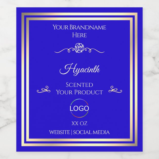 Cool Royal Blue Product Label Gold Frame with Logo (Single Label)