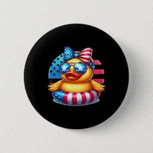 Cool Rubber Duck Usa Flag Cute Duckie 4th Of July  2 Inch Round Button