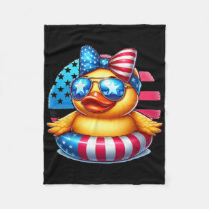 Cool Rubber Duck Usa Flag Cute Duckie 4th Of July Fleece Blanket
