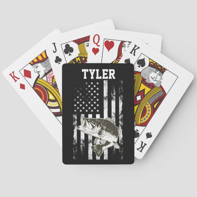 Cool Rugged American Flag Largemouth Bass Fishing Playing Cards (Back)