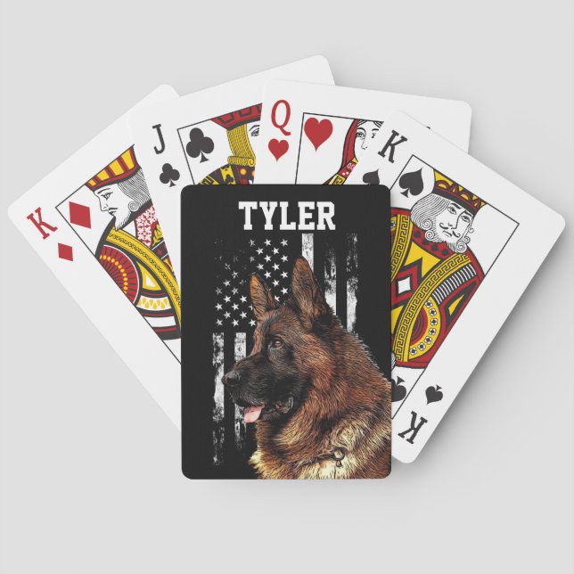 Cool Rugged German Shepherd Dog American Flag  Playing Cards (Back)