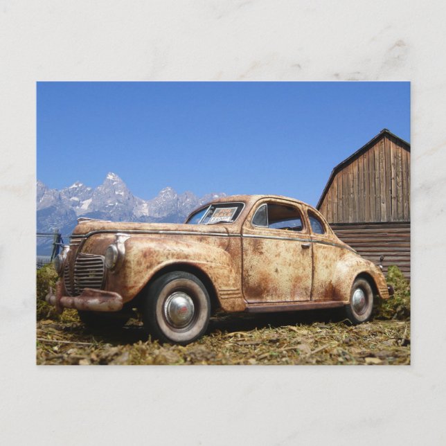 Cool Rusty  Old Vintage Barn Find Car Postcard (Front)
