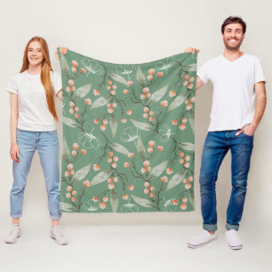 Cool sage green Trendy background floral for her Fleece Blanket