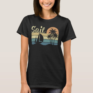 Cool Sail Boat Palm Tree Summer Vintage Boat Sailo T-Shirt