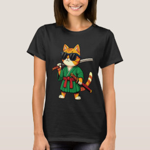 Cool Samurai Cat with Black Sunglasses T-Shirt