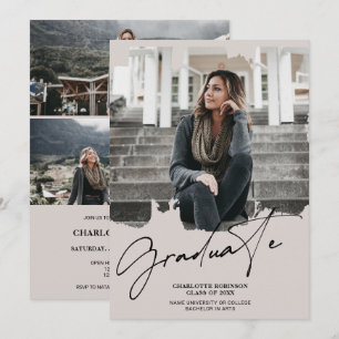 Cool sand graduate script photo graduation invitation