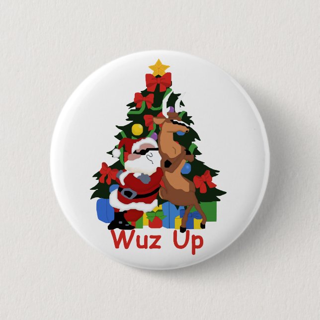 Cool Santa and Reindeer Button (Front)