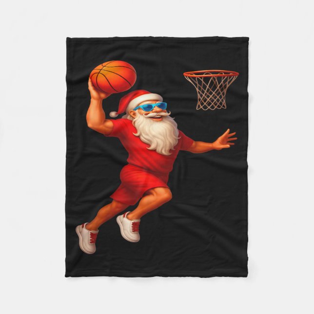 Cool Santa Basketball Player Dunking Xmas Christma Fleece Blanket (Front)