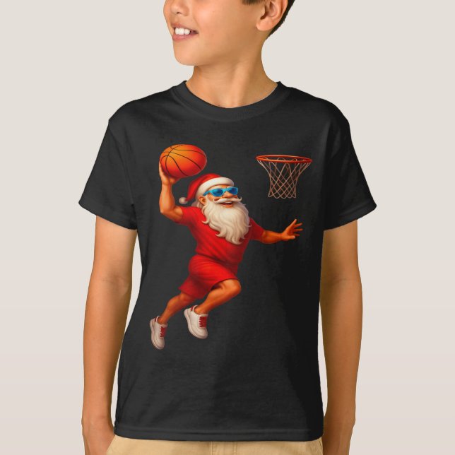 Cool Santa Basketball Player Dunking Xmas Christma T-Shirt (Front)