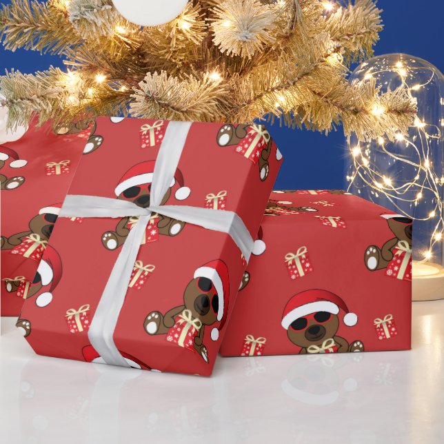 Cool Santa Bear with sunglasses red Christmas gift Wrapping Paper (Holidays)